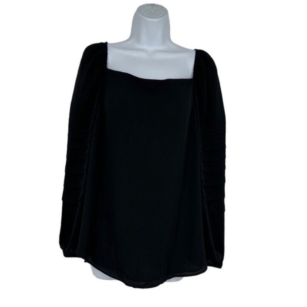 Ann Taylor Square Neck Black dressy Pleated Sleeve Blouse‎ XL